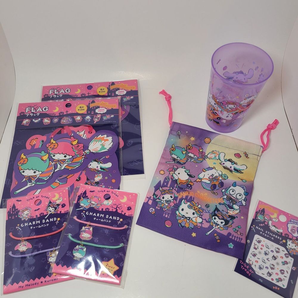 Sanrio Hello Kitty and Friends Halloween Bundle - Banners, Cup, Bag, Bracelets